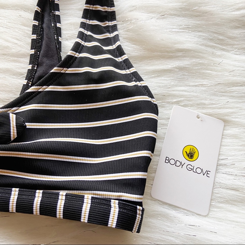 NEW Body Glove May Black Striped Tie Front Bralette Bikini Top Size Small S - Picture 4 of 7